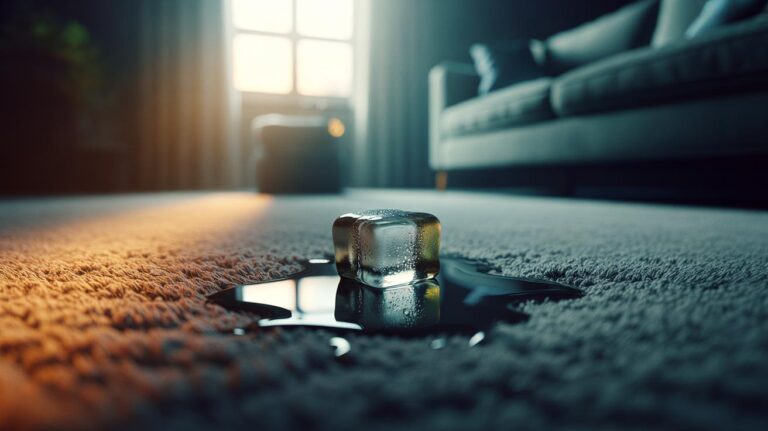 Illustration of ice cubes melting on carpet dents to lift compacted fibres