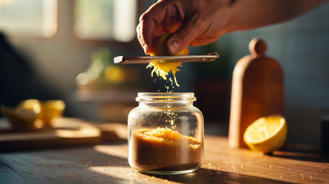 Illustration of lemon dusting applied to brown sugar to retain moisture and prevent hardening