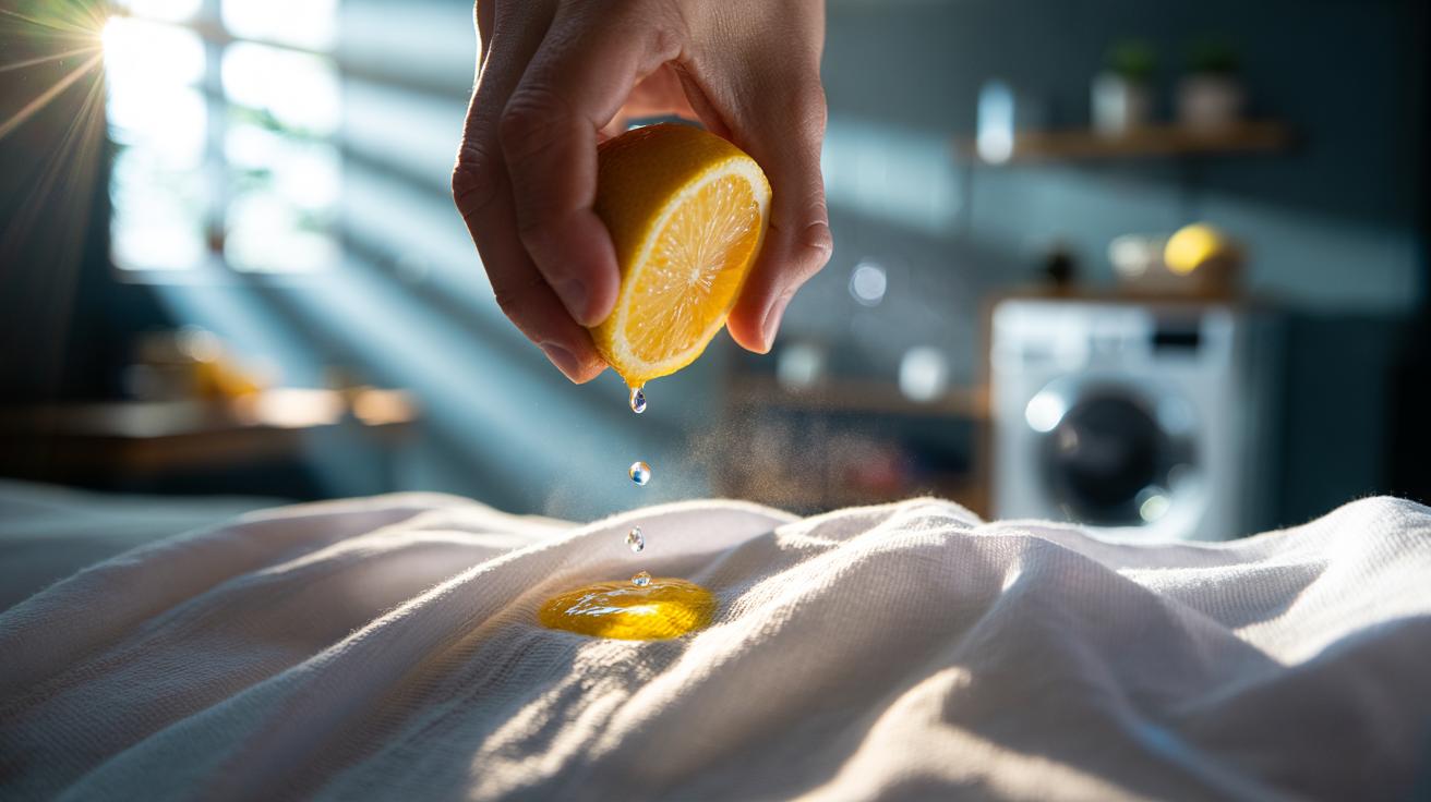 Illustration of a lemon wedge being applied to a shirt’s underarm to neutralise mildew odour