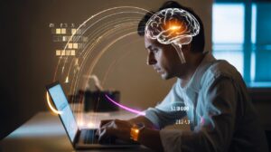 Illustration of dopamine anticipation in the brain elevating focus and concentration during goal-directed work