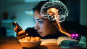 Illustration of dopamine anticipation rerouting the brain’s reward pathways to drive temptation